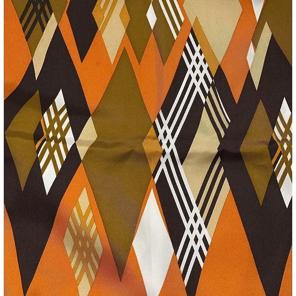 NWT BURBERRY 100% Silk Scarf Orange Retro Pattern - Picture 10 of 11